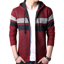 Load image into Gallery viewer, PUIMENTIUA  Sweater Coat Men 2019 Winter Thick Warm Hooded Cardigan Jumpers Men Striped Cashmere Wool Zipper Fleece Coats Men