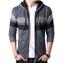 Load image into Gallery viewer, PUIMENTIUA  Sweater Coat Men 2019 Winter Thick Warm Hooded Cardigan Jumpers Men Striped Cashmere Wool Zipper Fleece Coats Men