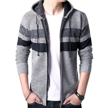 Load image into Gallery viewer, PUIMENTIUA  Sweater Coat Men 2019 Winter Thick Warm Hooded Cardigan Jumpers Men Striped Cashmere Wool Zipper Fleece Coats Men